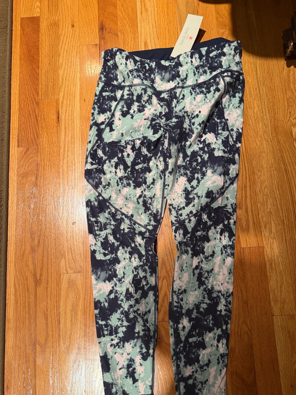 Sweaty Betty Navy, Mint & Light Pink Marble-Print Leggings